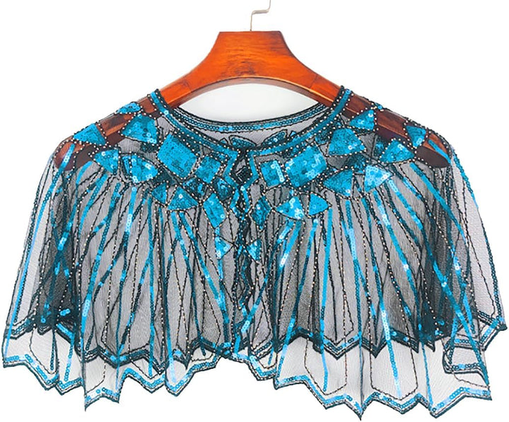 BAOKELAN Frauen 1920er Schal Pailletten Perlen Abend Cape Retro Wraps Schal Cover Up für Hochzeit Pa