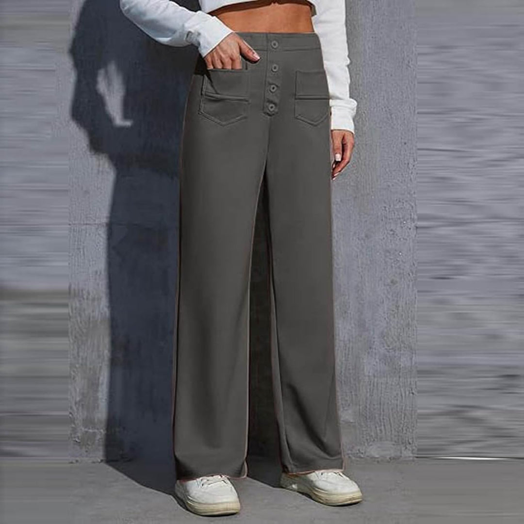 Hose Damen Langgrösse Arbeitshose für Damen, hohe elastische Taille, gerade Hose mit weitem Bein, Bu