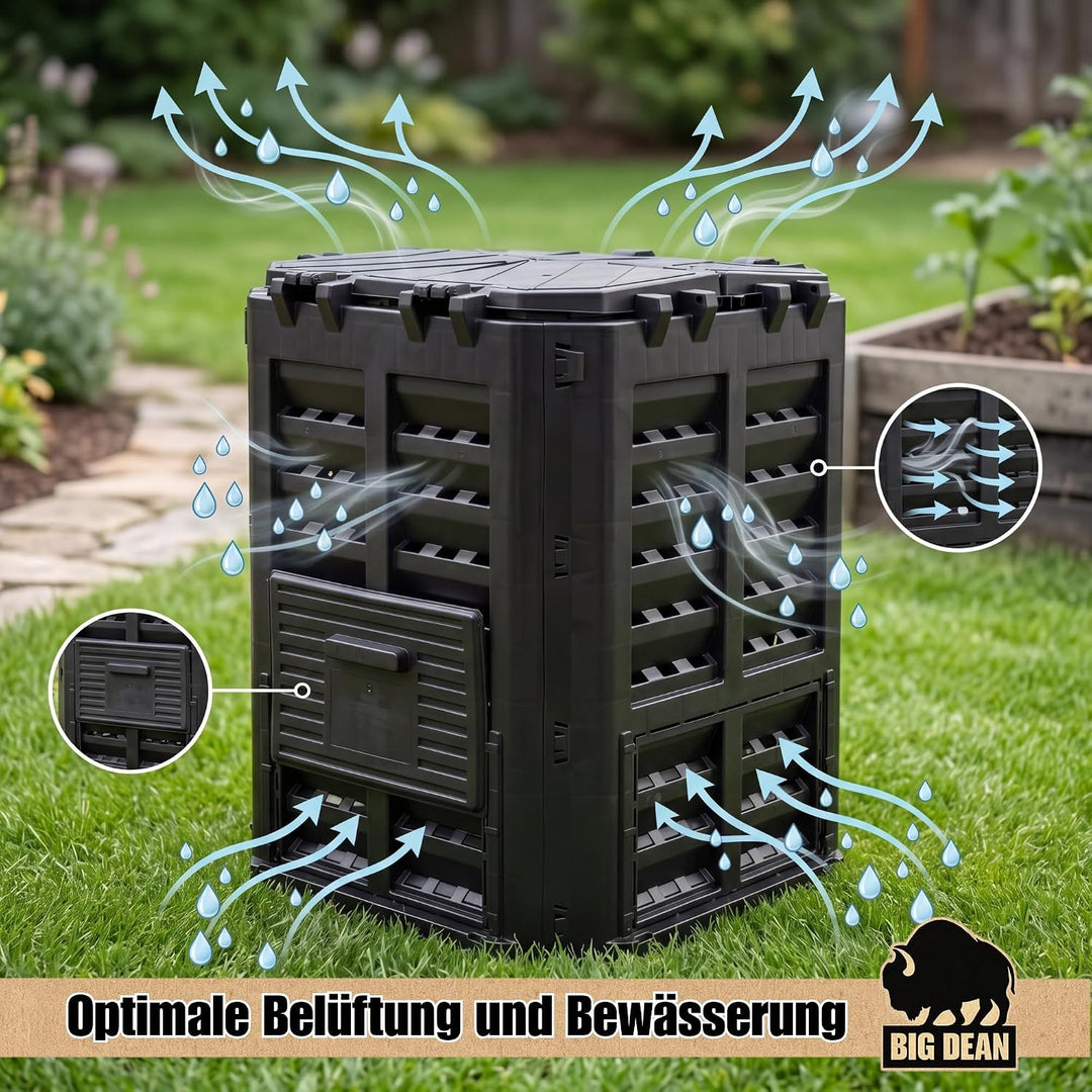 Komposter 360 Liter schwarz - für Gartenabfall und Rasenschnitt etc. | aus robustem Recyclingkunstst