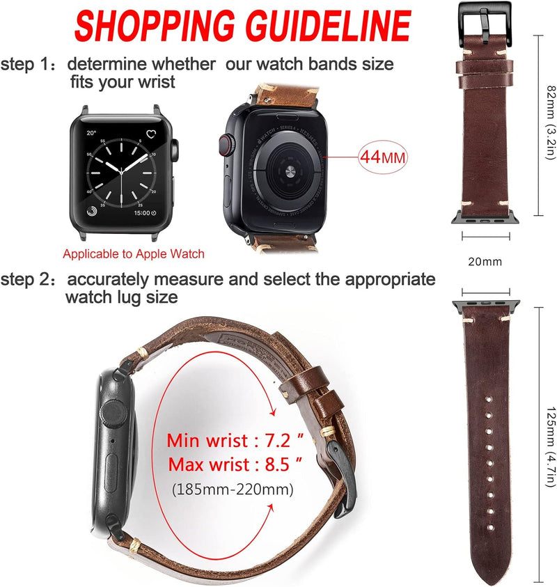 Kompatibel mit Apple Watch Band, Herren Horween Leder Uhrenarmband, Uhrenarmband für iWatch 42 44 45