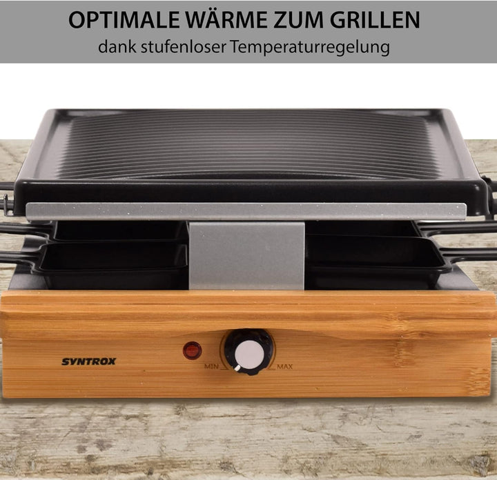 Syntrox Germany RAC-1200WB-Rueti im schicken Holz Design mit Grillplatte für 8 Personen und antihaft
