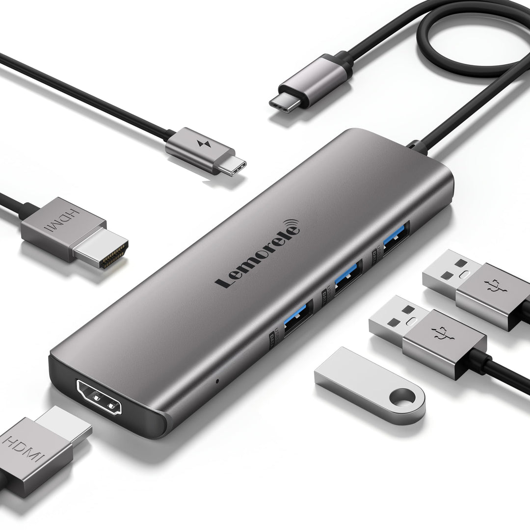 𝐔𝐩𝐠𝐫𝐚𝐝𝐞 Lemorele 6 in 1 Dual Display Aluminiumgehäuse Adapter mit Dual HDMI, 3*USB 3.0, 100W PD, USB