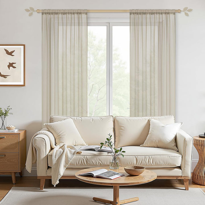 MRTREES Vorhänge Gardinen mit Store Vorhang Voile halbtransparent kurz in Leinenoptik Gardine Schals