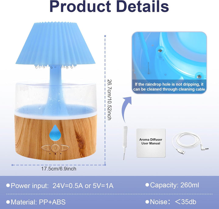 Regenwolken Luftbefeuchter, 3 in 1 Aroma Diffuser/Luftbefeuchter/7 Farben LED Nachtlicht, Raumbefeuc