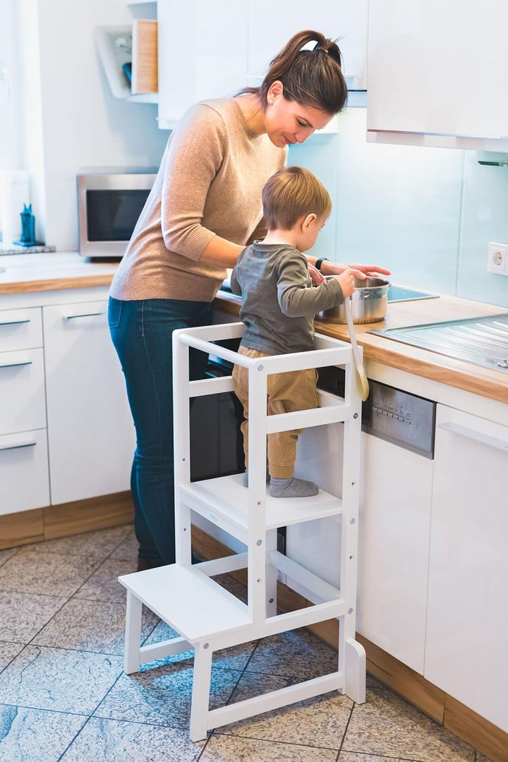 Fillikid Kinder Lernturm | Entdeckertum mitwachsend aus Buchenholz | Lerntower Montessori Lernstuhl