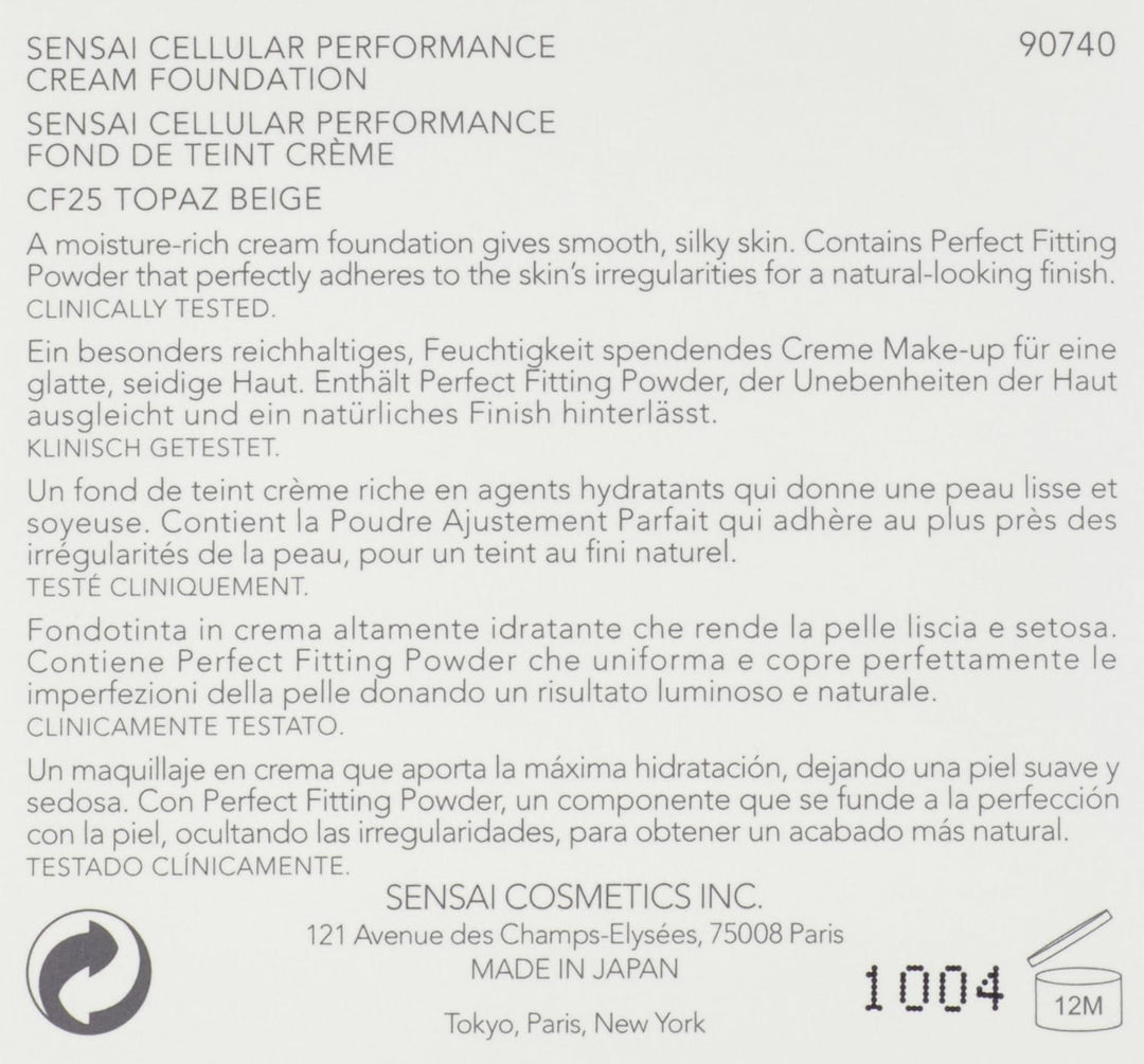 Kanebo Sensai Cellular Performance femme/woman, Cream Foundation CF25 Topaz beige, 1er Pack (1 x 30