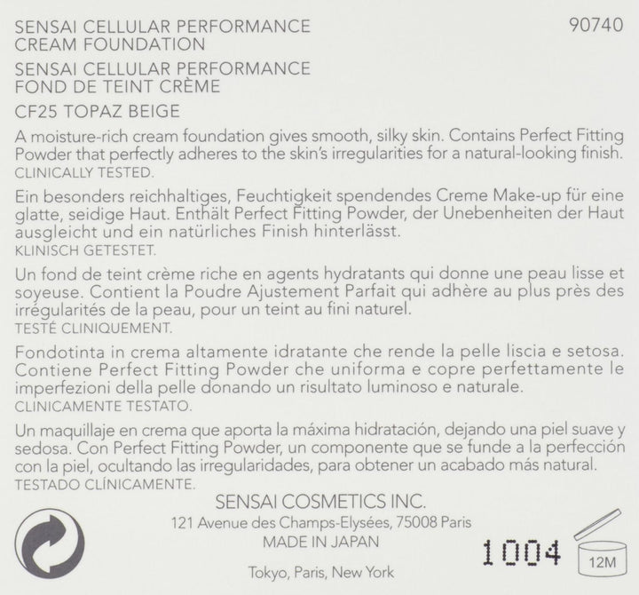 Kanebo Sensai Cellular Performance femme/woman, Cream Foundation CF25 Topaz beige, 1er Pack (1 x 30