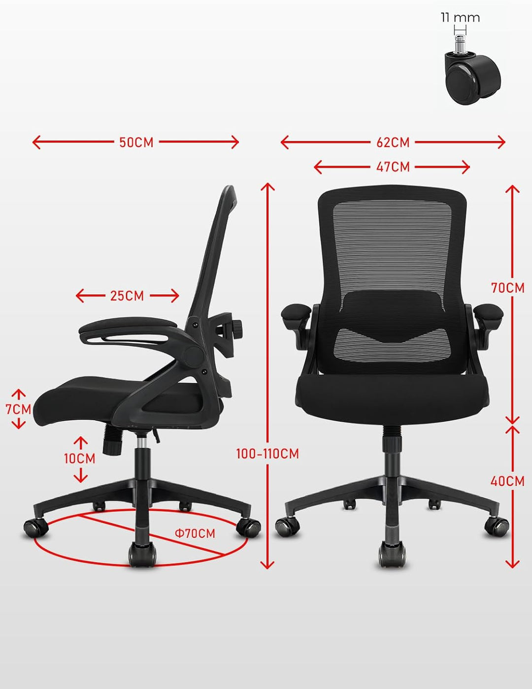 Milacyee Bürostuhl Ergonomischer, Schreibtischstuhl mit Klappbaren Armlehnen, Höhenverstellbarer Bür