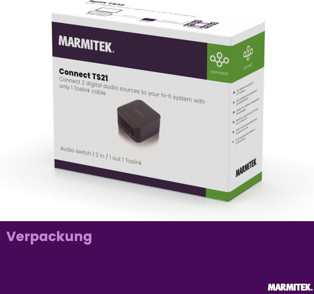 Toslink Audio Switch - Marmitek Connect TS21 - Audio Weiche Optical - 2 Ein / 1 Aus - S/PDIF - 192 k
