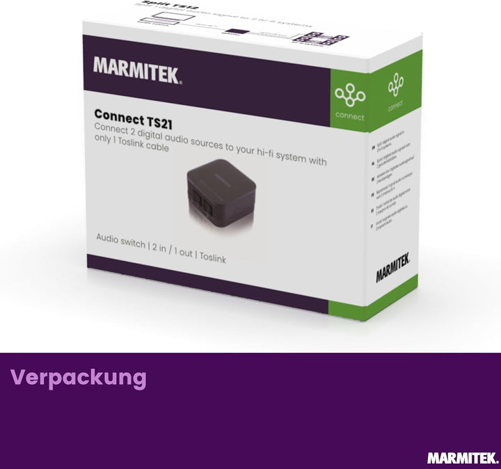 Toslink Audio Switch - Marmitek Connect TS21 - Audio Weiche Optical - 2 Ein / 1 Aus - S/PDIF - 192 k