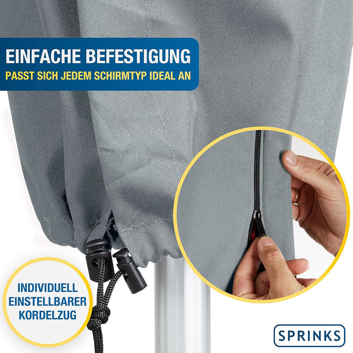 SPRINKS® Sonnenschirm Schutzhülle bis ≤ Ø 300cm - Reissfeste Sonnenschirmhülle mit UV Schutz - Wette