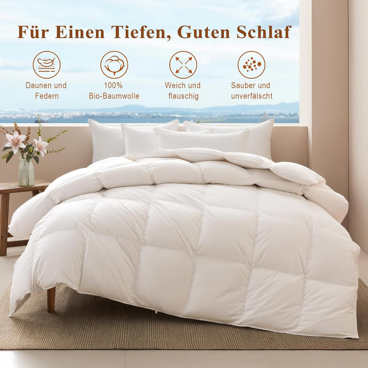 APSMILE Daunendecke 155x220cm - Ganzjahresdecke 155x220, Bettdecke mit 75% Daunen und 25% Federn, Wä