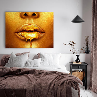 wandmotiv24 Leinwand-Bild Gold Collection, Grösse 40x30cm, Querformat, Frau Gold, tropfende Farbe, L