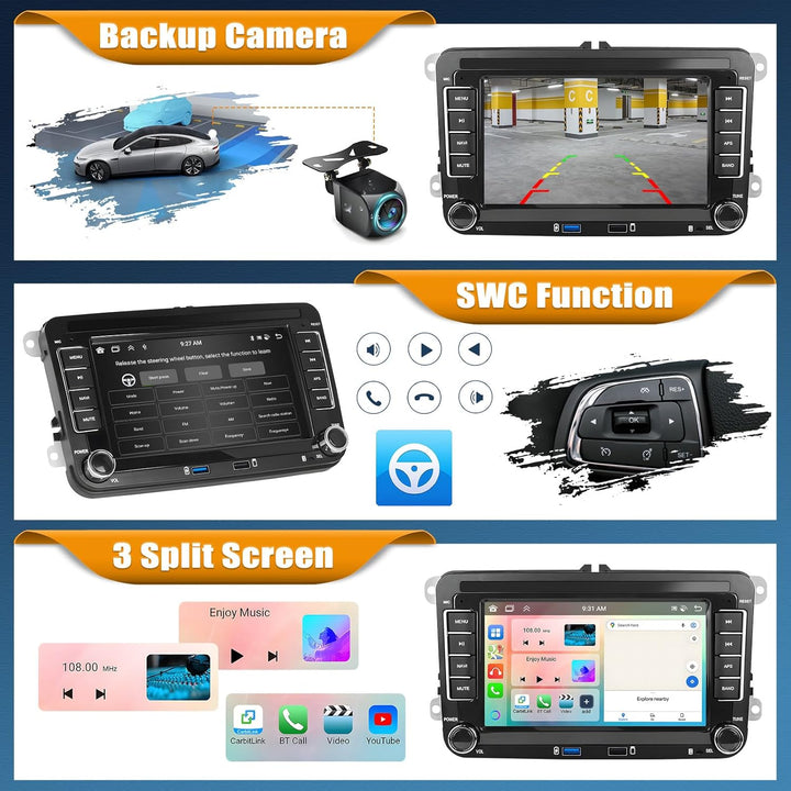 Android 15, 4G+64G 8-Core CAMECHO Autoradio für VW Golf 5 6 Passat Polo Tiguan Touran Caddy Skoda Se