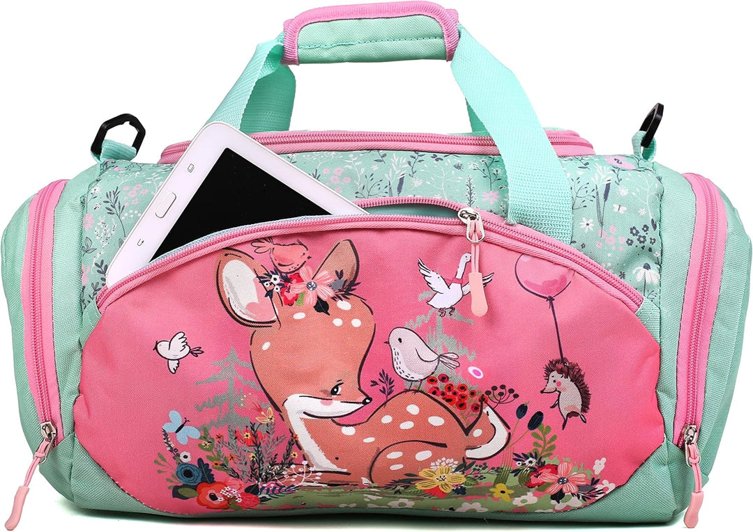 Sporttasche mit süssem Hirsch Motiv für Jungen und Mädchen Türkis/Rosa, Türkis/Rosa