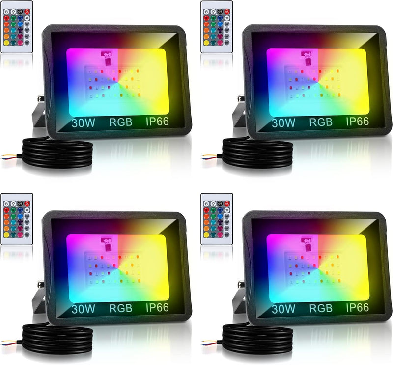 Joparri 4er 30W RGB LED Strahler mit Fernbedienung,16 Farben 4 Modi,IP66 Wasserdicht, Bunt Dimmbar F