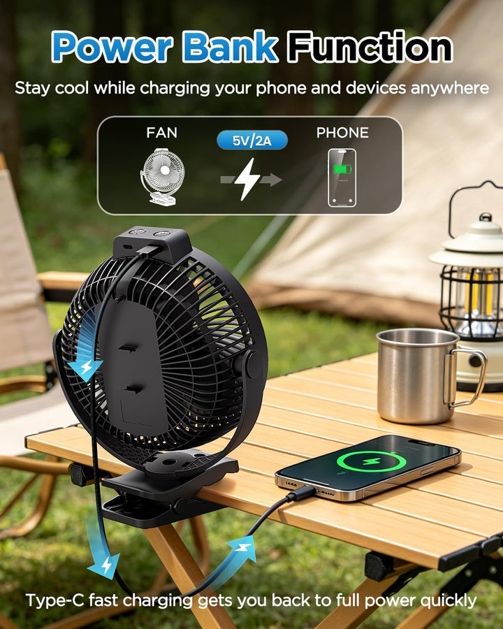 EasyAcc 20000mAh Camping Ventilator – 43 Std. Laufzeit, Fernbedienung & Timer, LED Licht, 360° Drehu