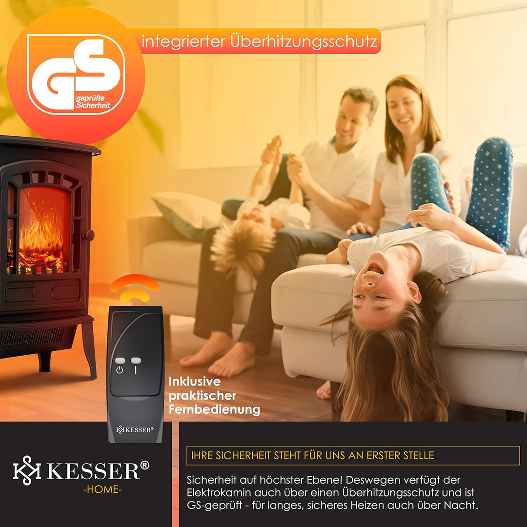 KESSER® Elektrokamin mit Heizlüfter & Fernbedienung 2000W Elektro Kamin Elektrischer Heizung LED Kam