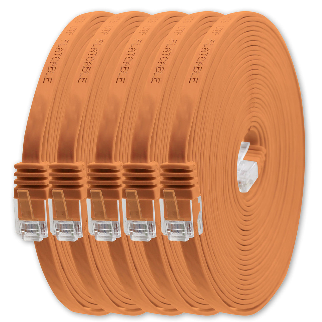 1aTTack.de 20m - orange - 5 Stück - Cat.6 Flaches Netzwerkkabel Cat6 Flachkabel Ultra Flach Cat.6 Pa