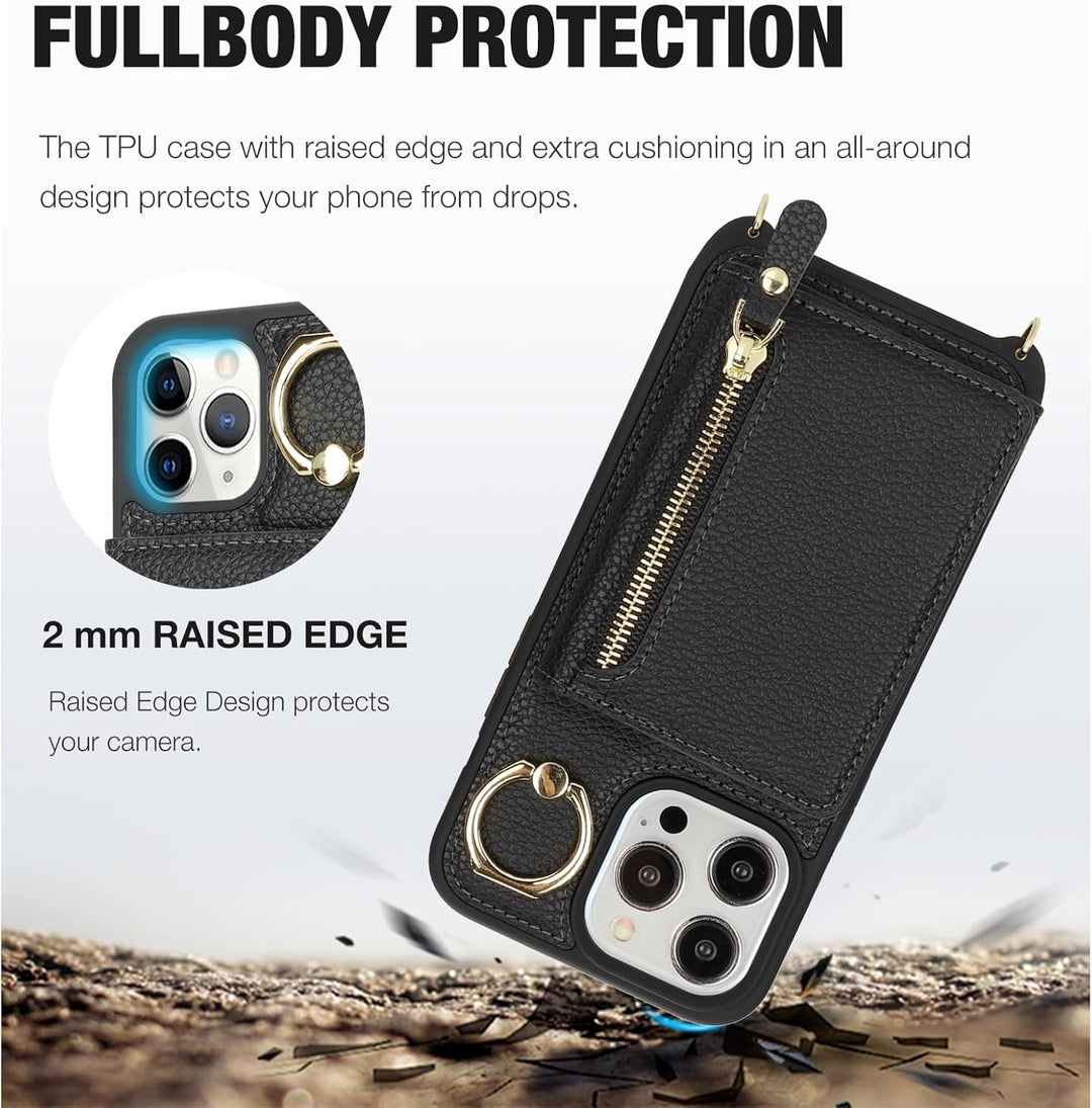 ELTEKER Handyhülle für iPhone 12 Pro Max Hülle mit Band Kartenfach Ringhalterung Geldbörse,Leder Kla