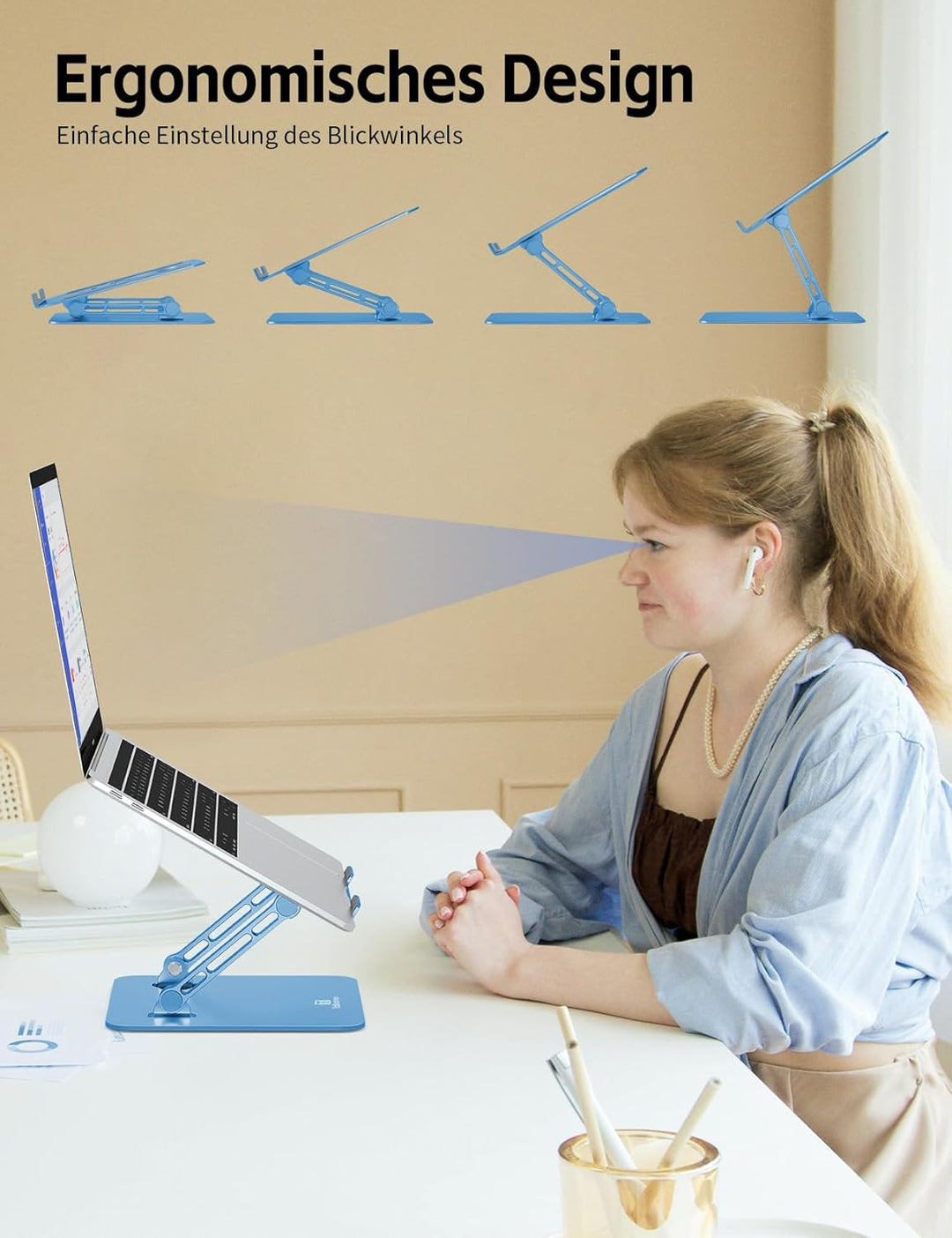 Ergonomischer Laptop Ständer aus Aluminium, Höhenverstellbar & Faltbar, Stabil & Rutschfest, Verbess