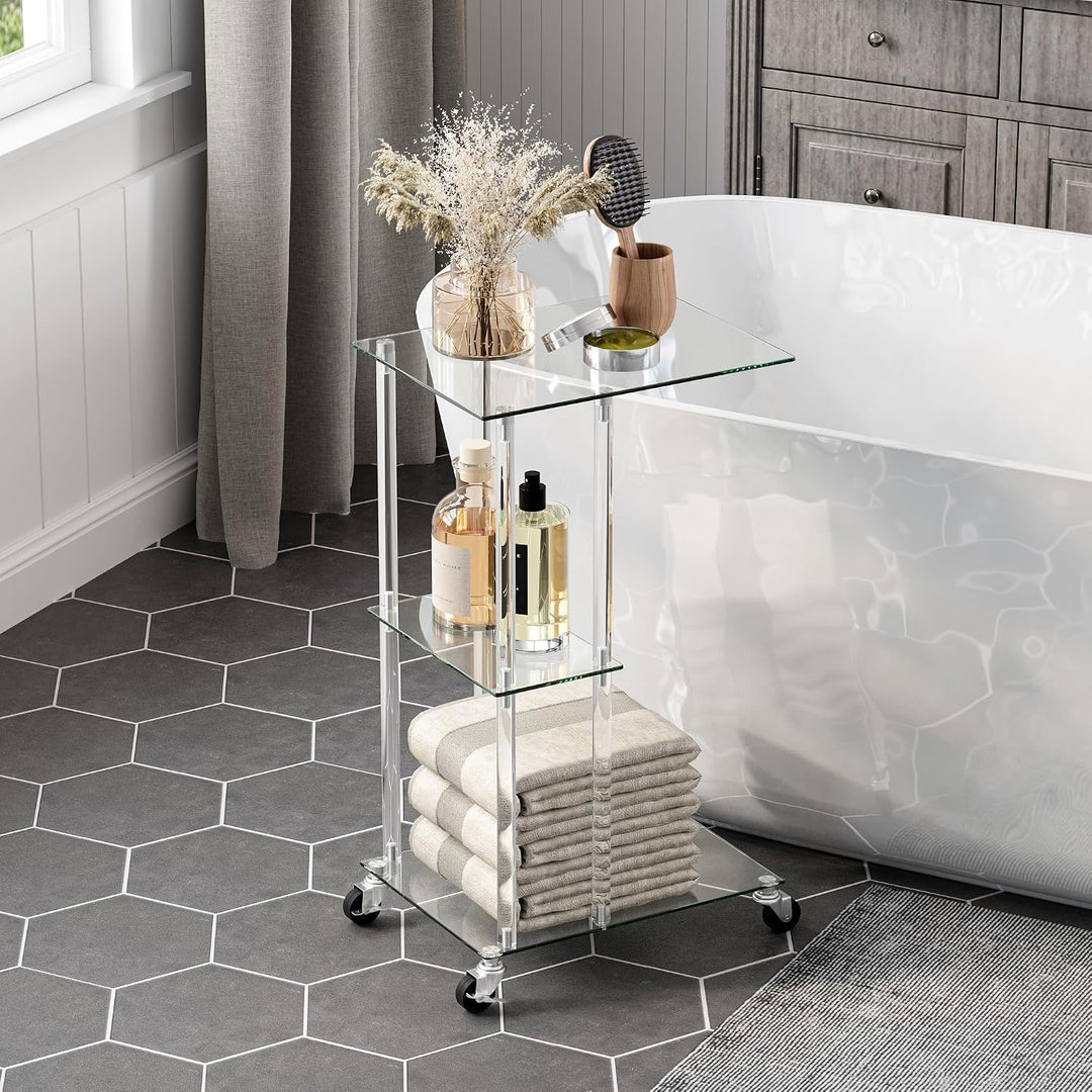 C-förmiger Beistelltisch Glas Transparent Rollbar Sofa Side Table LET525TR | Transparenter glastisch