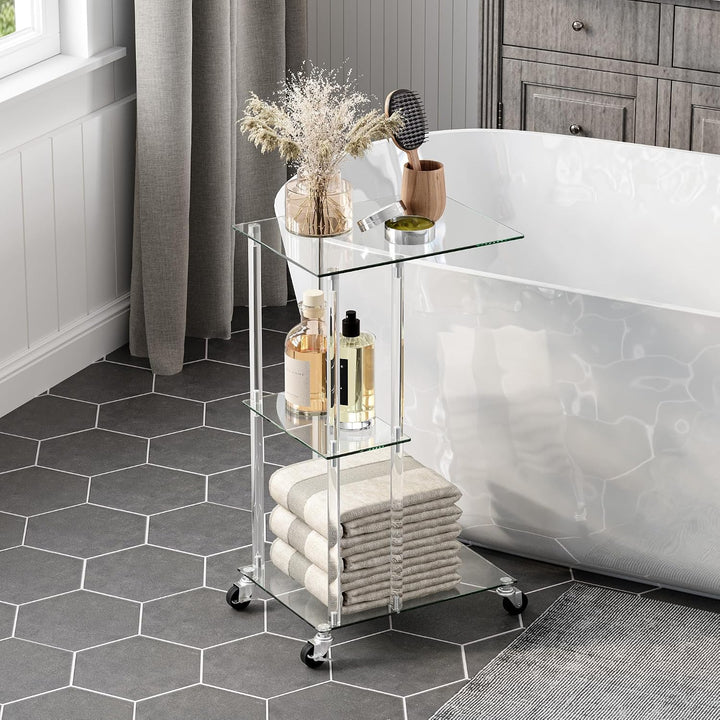 C-förmiger Beistelltisch Glas Transparent Rollbar Sofa Side Table LET525TR | Transparenter glastisch