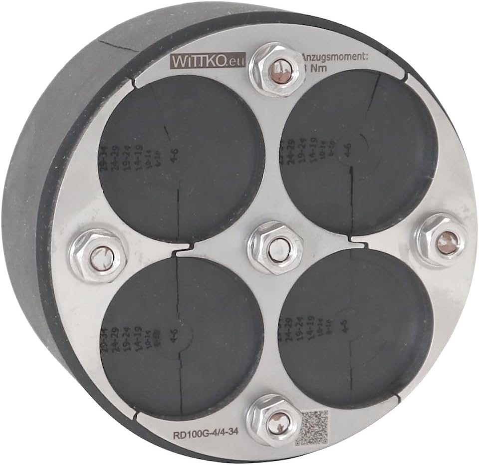 WITTKOWARE 100mm Mauerdurchführung (DN100 Ringraumdichtung), geteilt, für bis zu 4 Kabel/Rohre (4mm