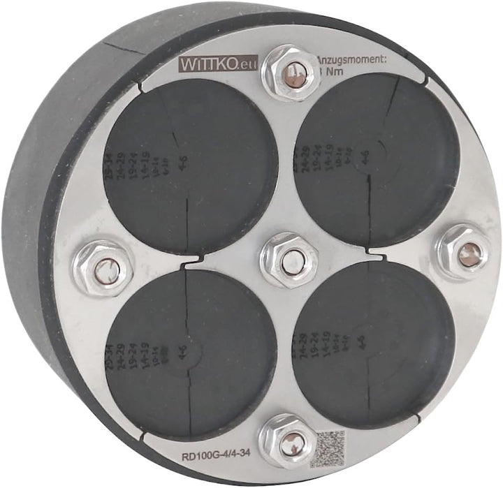 WITTKOWARE 100mm Mauerdurchführung (DN100 Ringraumdichtung), geteilt, für bis zu 4 Kabel/Rohre (4mm