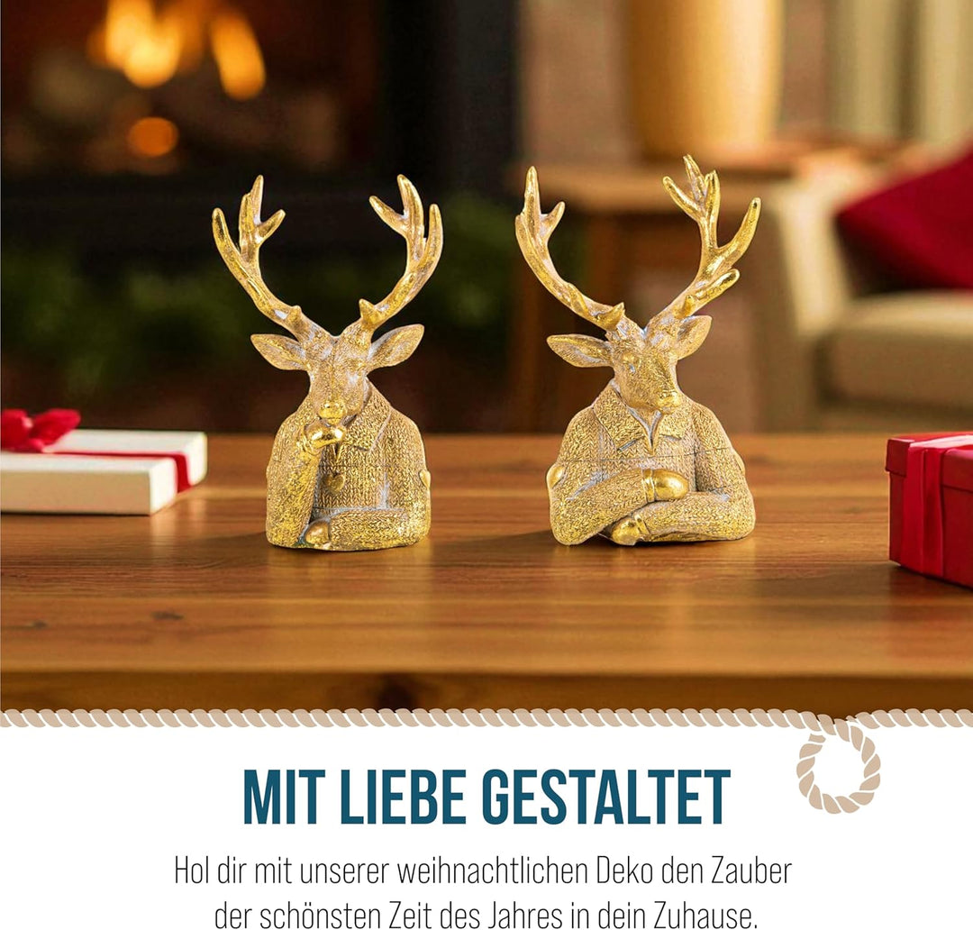 Logbuch-Verlag Hirsch-Figuren, 2 Stück: Weihnachtsfiguren Rentier Deko, Figur Weihnachten, Advent, H