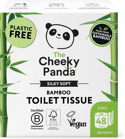 The Cheeky Panda Toilettenpapier aus Bambus - 48 Rollen mit je 200 Blatt - 3-Lagig - Hypoallergen -