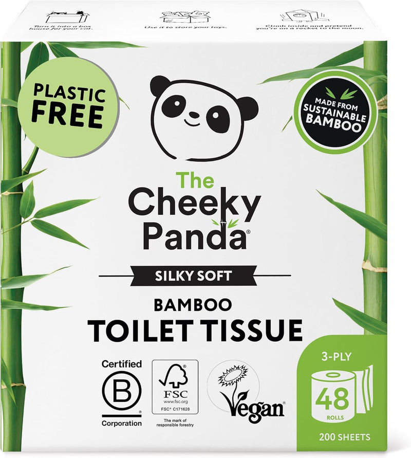The Cheeky Panda Toilettenpapier aus Bambus - 48 Rollen mit je 200 Blatt - 3-Lagig - Hypoallergen -