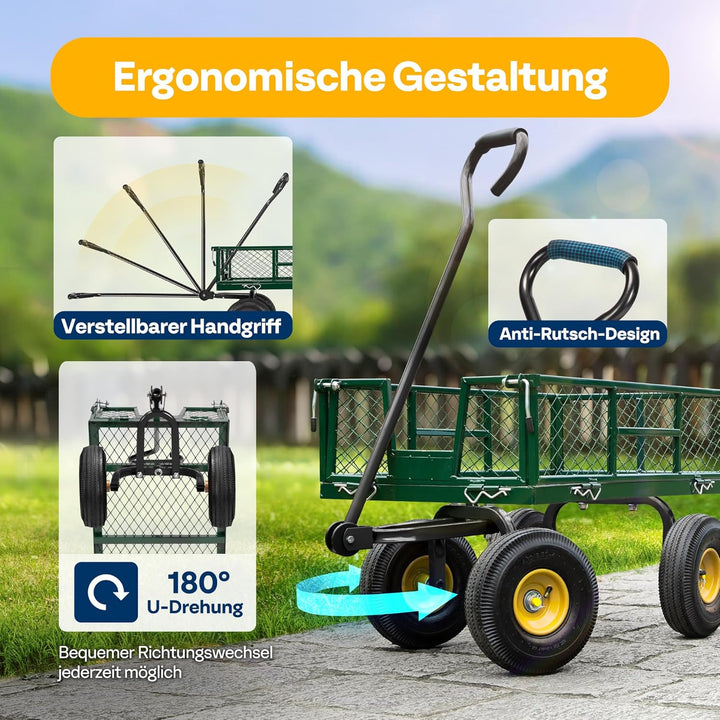 VIVOHOME Gartenwagen mit Abnehmbaren Seiten und Luftreifen, Belastbarer Transportwagen bis 400kg mit