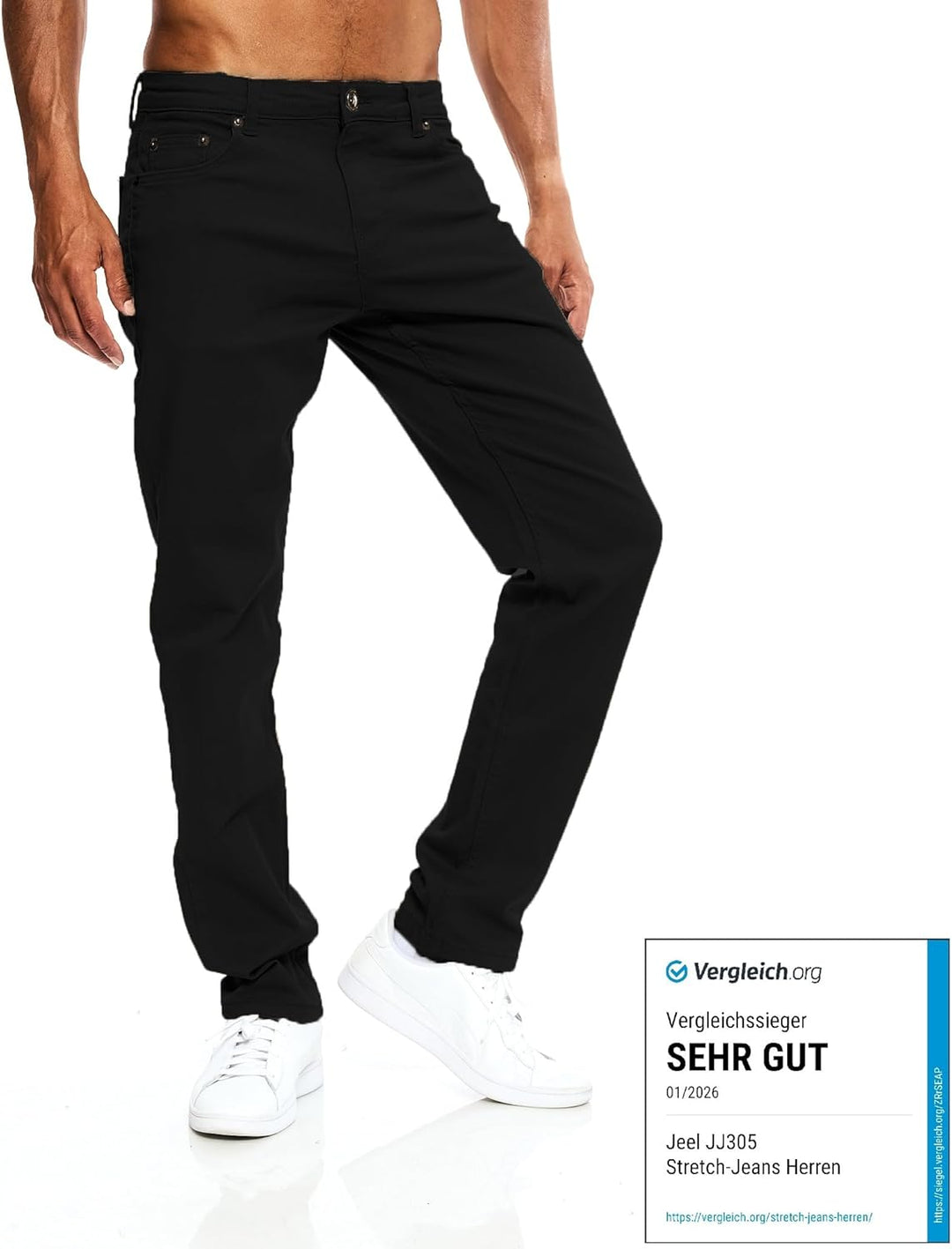 JEEL Herren-Jeans - Regular-Fit Straight-Cut - Stretch - Jeans-Hose Basic Washed 28W / 30L 07-schwar