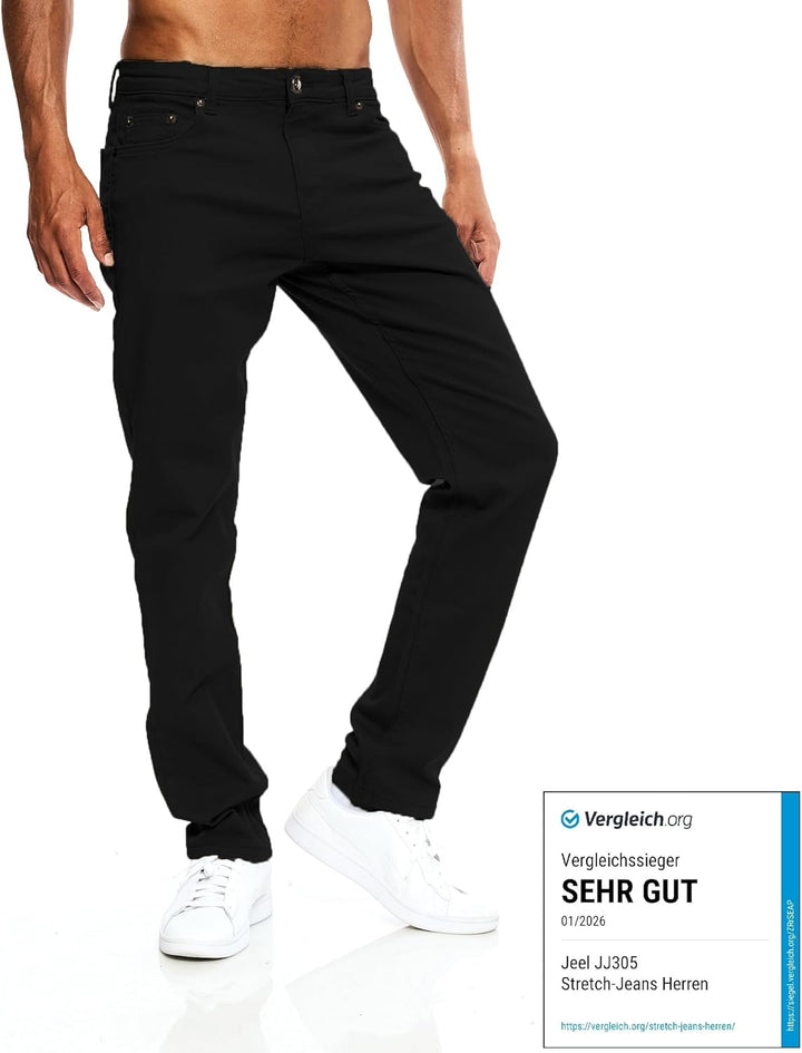 JEEL Herren-Jeans - Regular-Fit Straight-Cut - Stretch - Jeans-Hose Basic Washed 28W / 30L 07-schwar