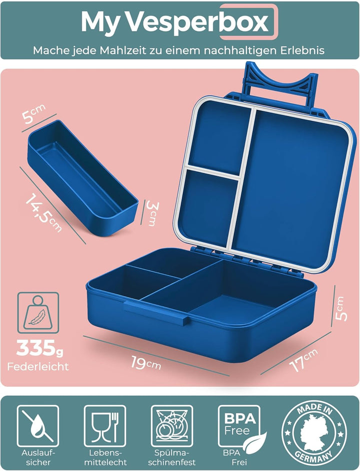 My Vesperbox® Brotdose für Kinder mit Fächern Liv [MADE IN GERMANY] - Lunchbox mit Trennfächern - Be