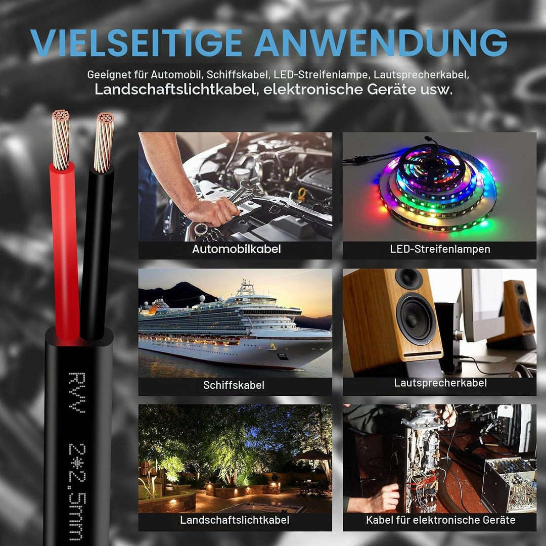 2 Adriges Fahrzeugleitung Kabel 10m, 12V 24V 2 Adriges Anhängerkabel LED-Rücklichter Verkabelung Kab