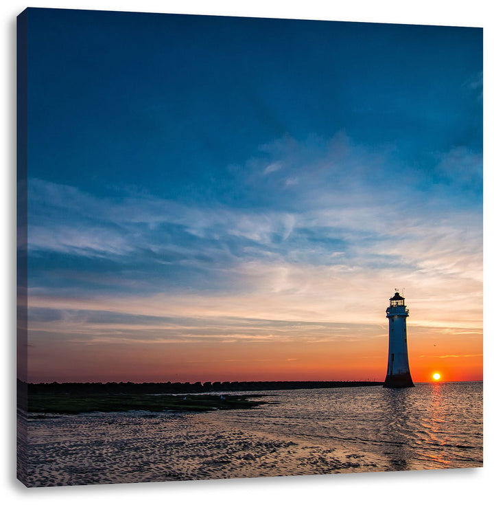 Pixxprint einsamer Leuchtturm im Sonnenuntergang, Format: 70x70 auf Leinwand, 70x70