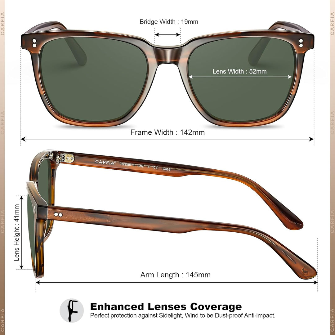 CARFIA Polarisierte Herren Sonnenbrille mit Rechteckig Acetatrahmen, 100% UV-Schutz Sportliche Sonne