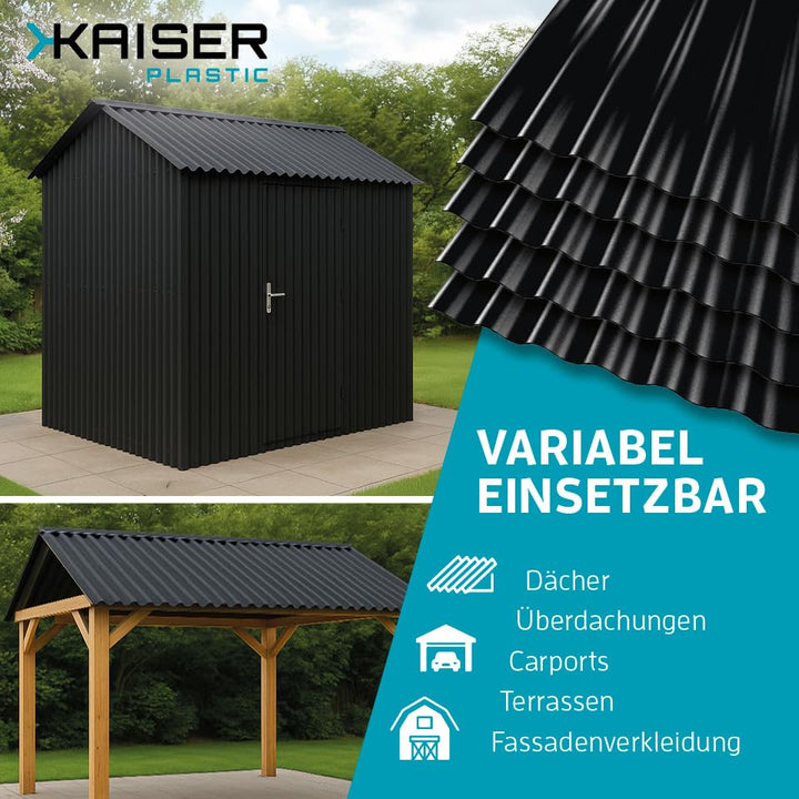 KAISER plastic® Wellplatte | Xtra Strong (PC) | C-Struktur und schwarz | 0,8mm Stärke | Sinus 76/18