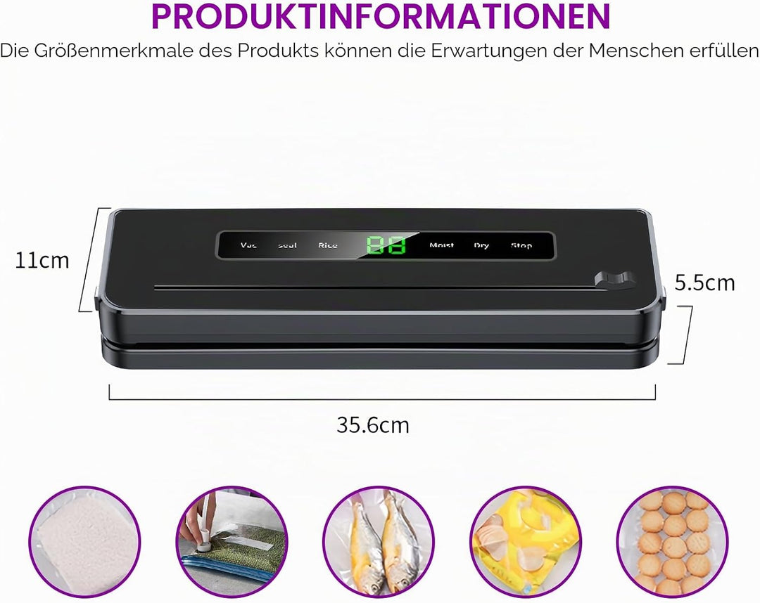 Vakuumiergerät 6-in-1, Vakuum Maschine mit Folienschweissgerät, 10 Beutel &amp; Schlauch, Trockene/Feuch