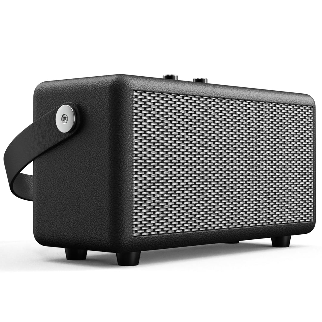 Tragbarer Retro Bluetooth-Lautsprecher mit Ledergriff und Drehregler
