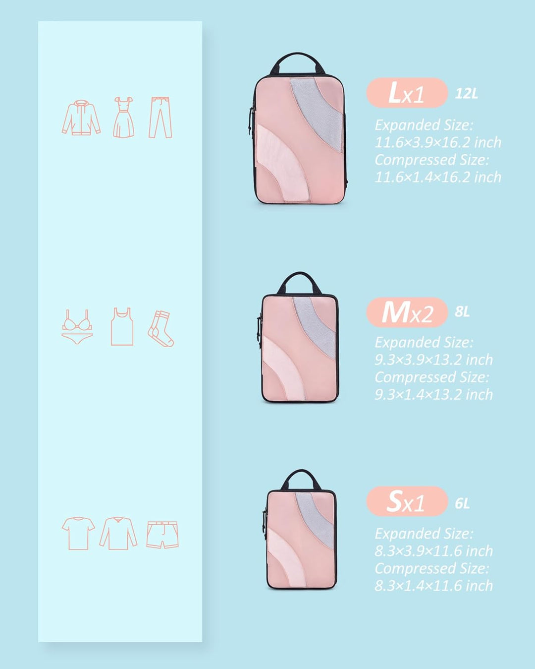 BAGSMART Packing Cubes Compression 4 Stück, Packwürfel Kompression Koffer Organizer Set, Travel Esse