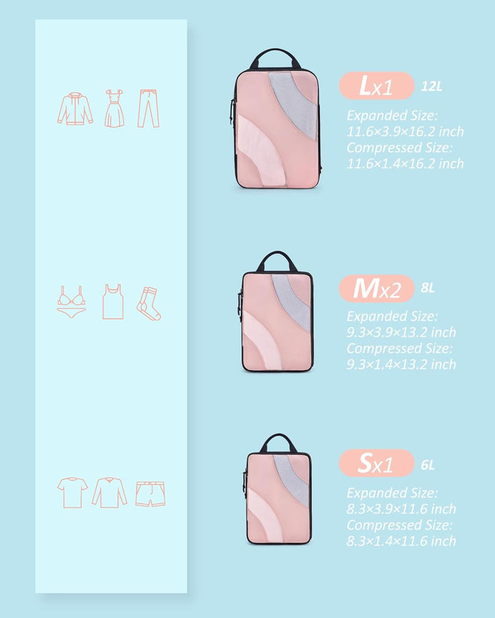 BAGSMART Packing Cubes Compression 4 Stück, Packwürfel Kompression Koffer Organizer Set, Travel Esse