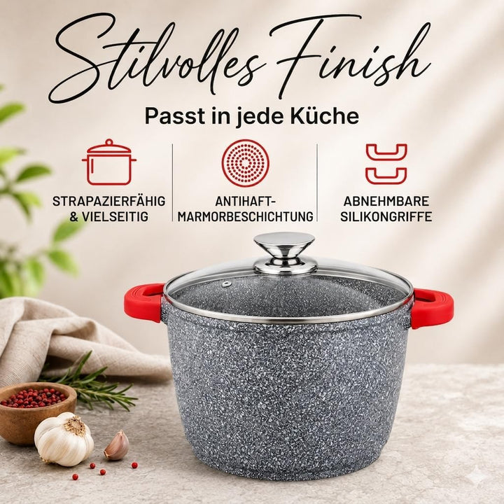 Royal Swiss® Suppentopf Ø24 cm – 6,2 L mit Glasdeckel – Edelstahl & Antihaftbeschichtung – Abnehmbar