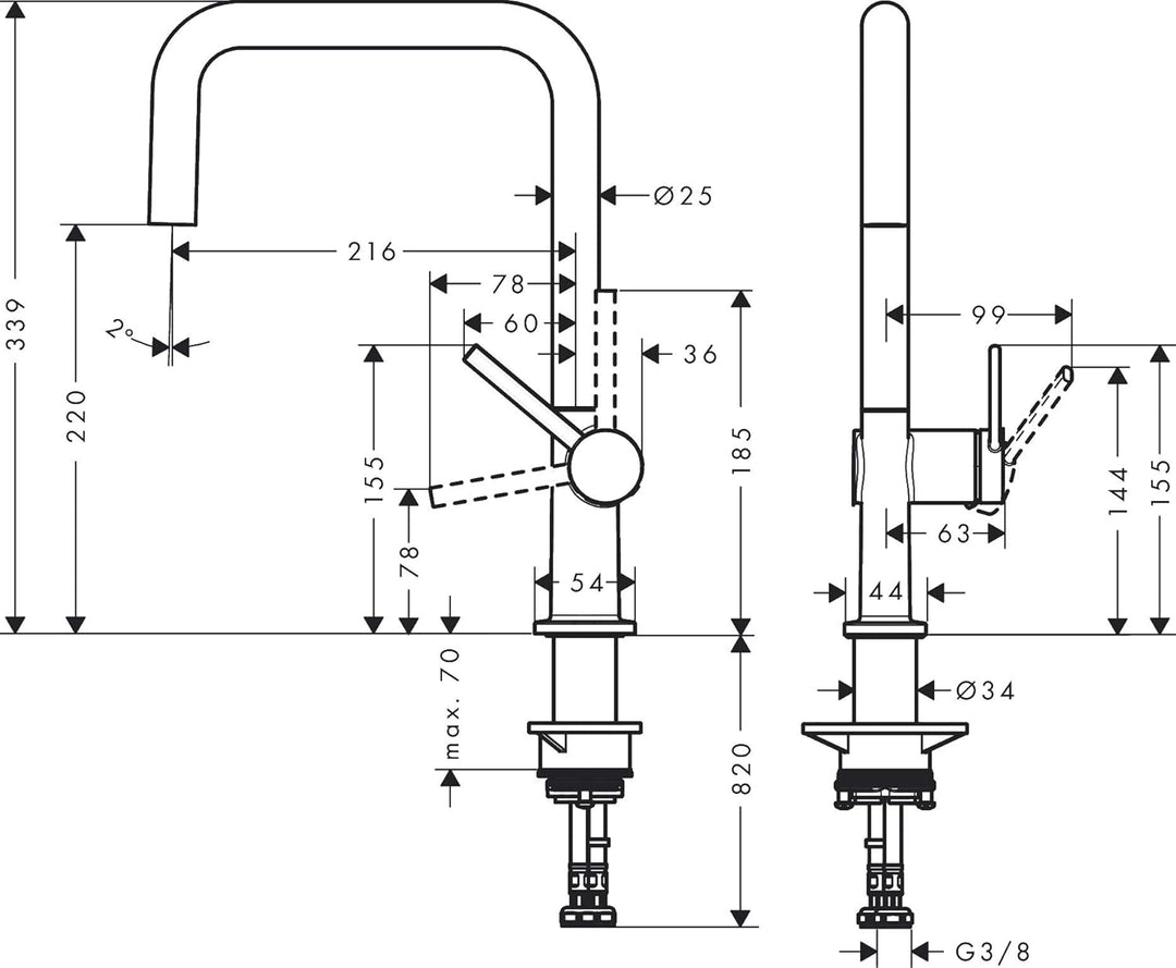 hansgrohe Küchenarmatur Talis M54 (Wasserhahn Küche, 360° schwenkbar, hoher Komfort-U-Auslauf 220mm,