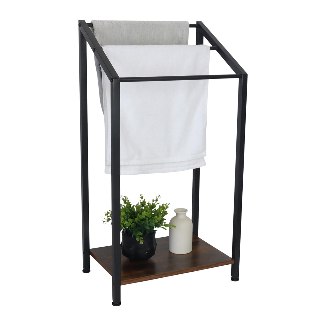 Relaxdays Handtuchständer mit Ablage, HxBxT: 80x43x28 cm, Industrial, 3 Stangen, stehender Handtuchh