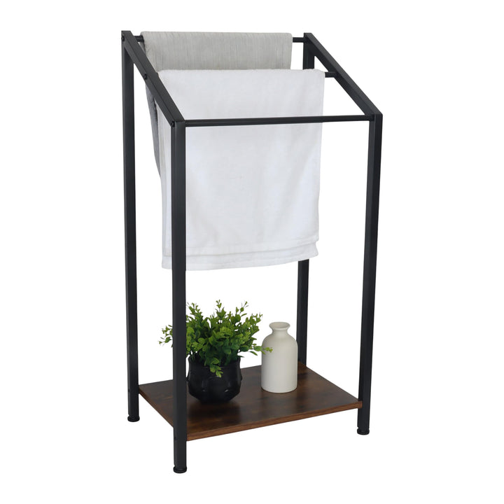 Relaxdays Handtuchständer mit Ablage, HxBxT: 80x43x28 cm, Industrial, 3 Stangen, stehender Handtuchh