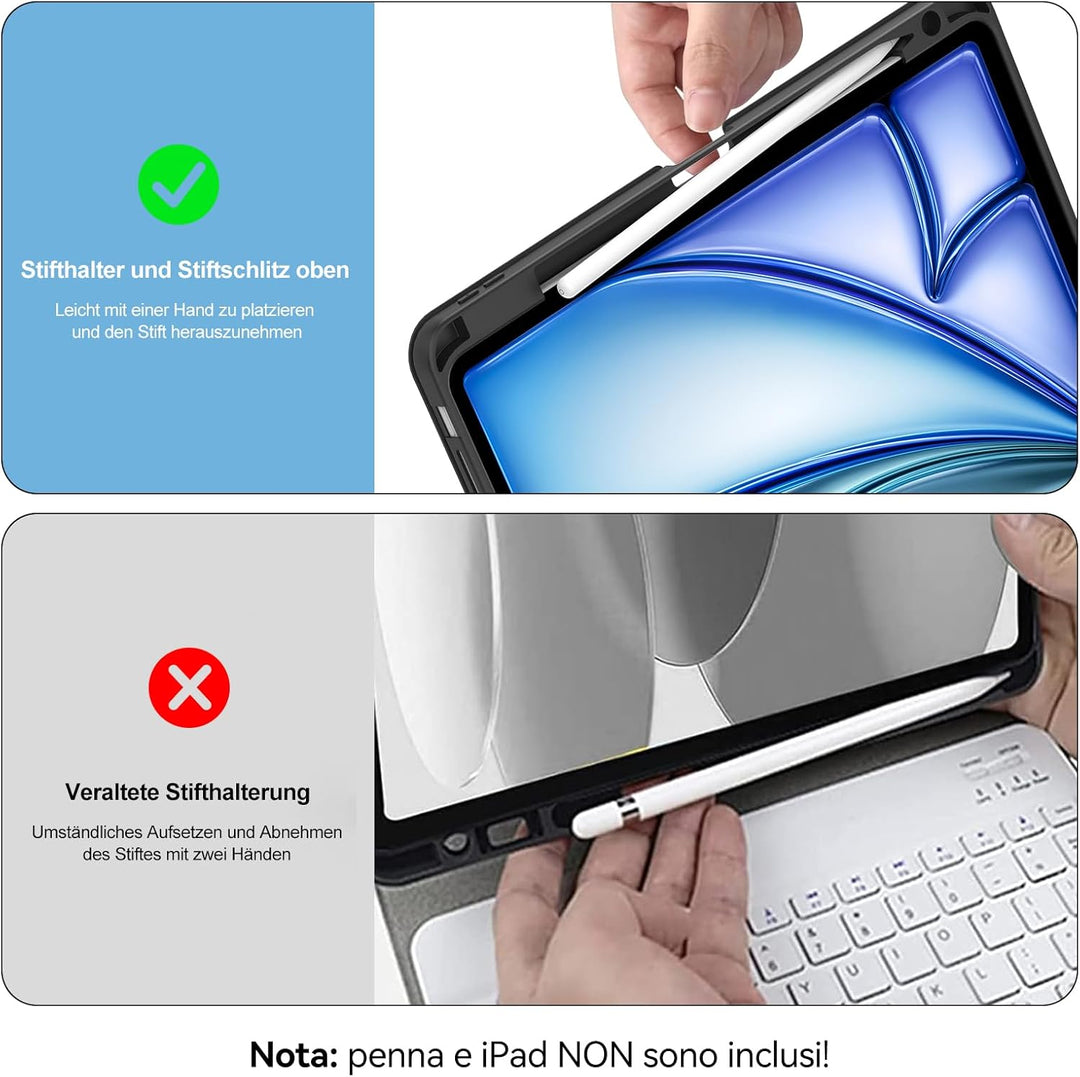 Hülle Tastatur für iPad Air 11" M4/M3/M2 (2024-2026) Beleuchtung, Schwarz | Schutzhülle mit Stifthal