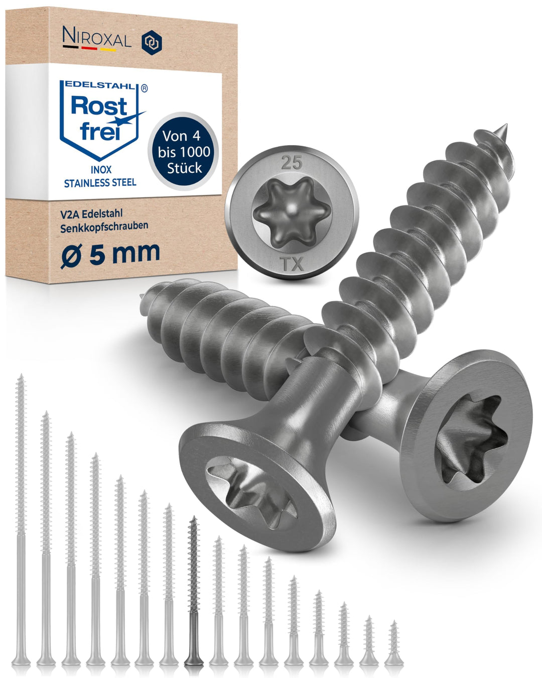 Holzschrauben Torx Schrauben 5x55 Edelstahl V2A rostfrei Spanplattenschrauben für Holz Teilgewinde 5